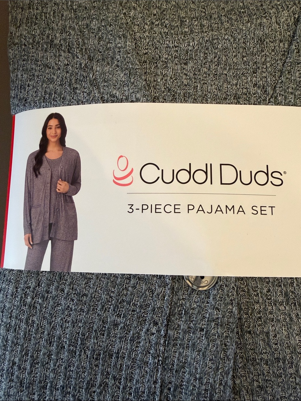 Cuddl Duds Gray Ribbed 3-Piece Pajama Set Womens size XS